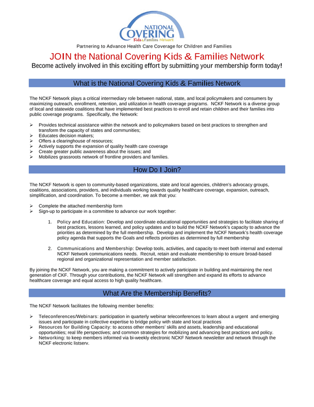 National Covering Kids  Families Network Membership Form screenshot