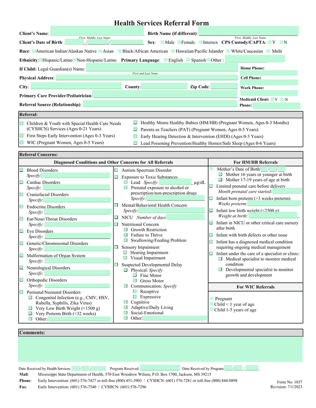Health Services Referral Form screenshot