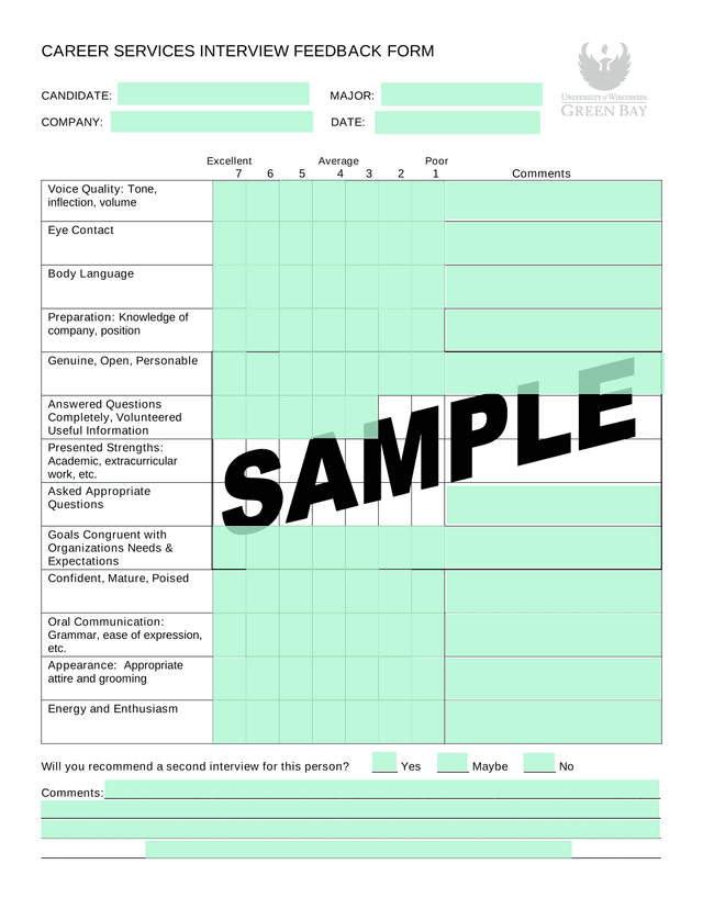 CAREER SERVICES INTERVIEW FEEDBACK FORM screenshot