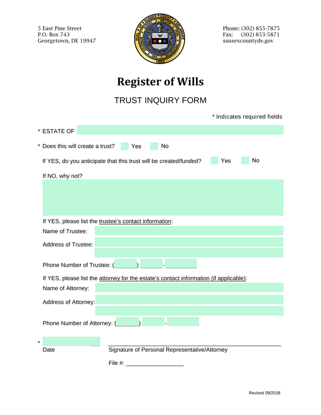 Trust Inquiry Form screenshot