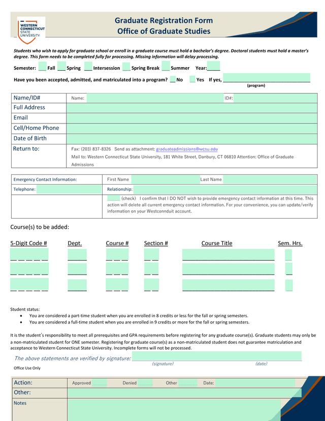 Graduate Registration Form screenshot