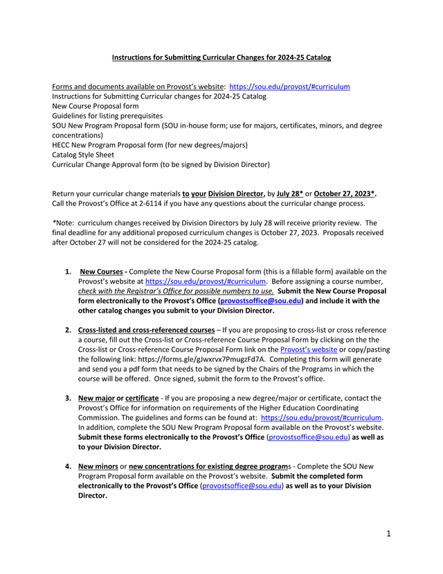 Instructions For Submitting Curricular Changes For 2024 25 Catalog screenshot