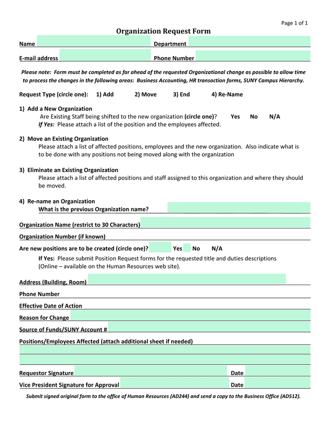 Organization Request Form screenshot