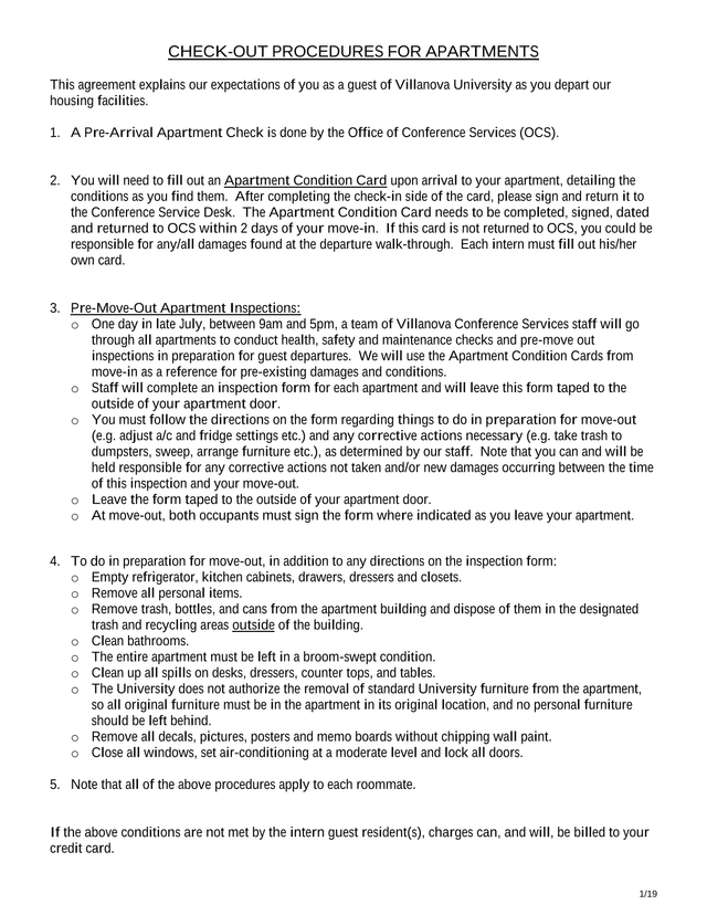 CHECK OUT PROCEDURES FOR APARTMENTS screenshot