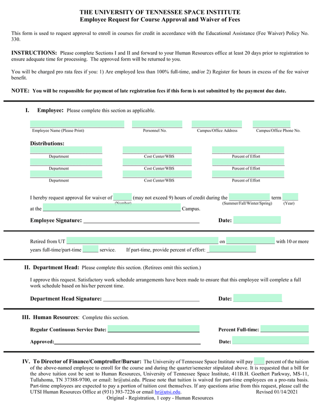 Employee Request For Course Approval And Waiver Of Fees screenshot