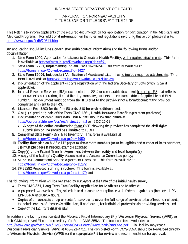 Application For New Facility TITLE 18 SNF OR TITLE 18 SNF TITLE 19 NF screenshot