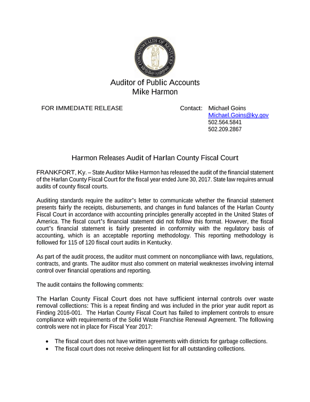 Audit Of Harlan County Fiscal Court screenshot