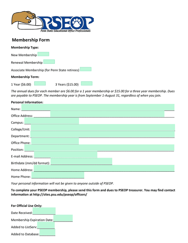 Membership Form screenshot
