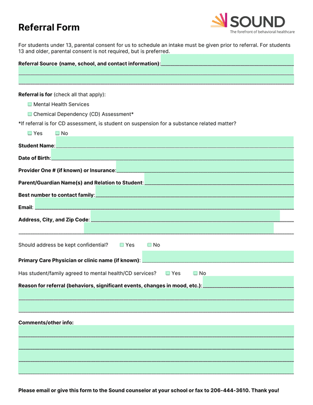 Referral Form screenshot