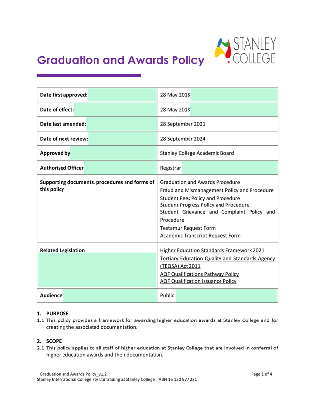 Graduation And Awards Policy V1.2 screenshot