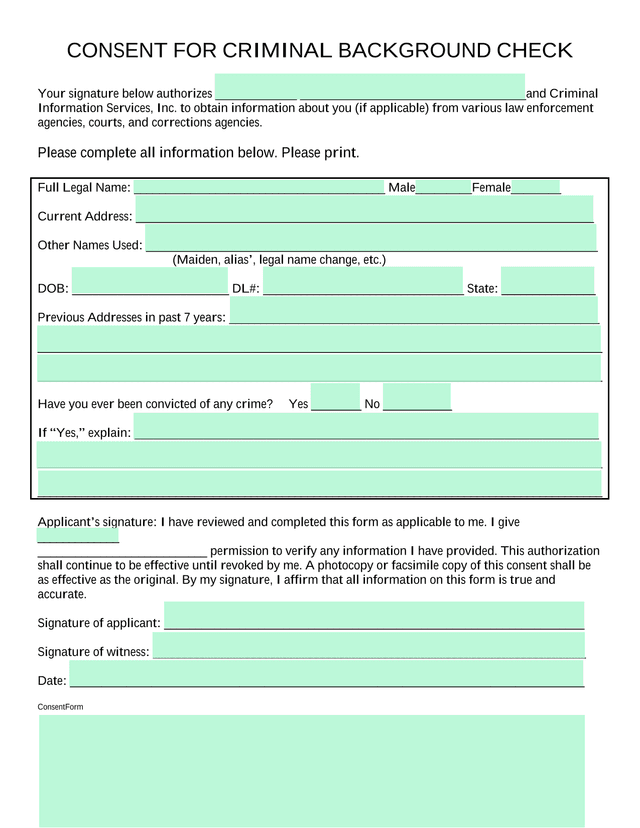 CONSENT FOR CRIMINAL BACKGROUND CHECK screenshot