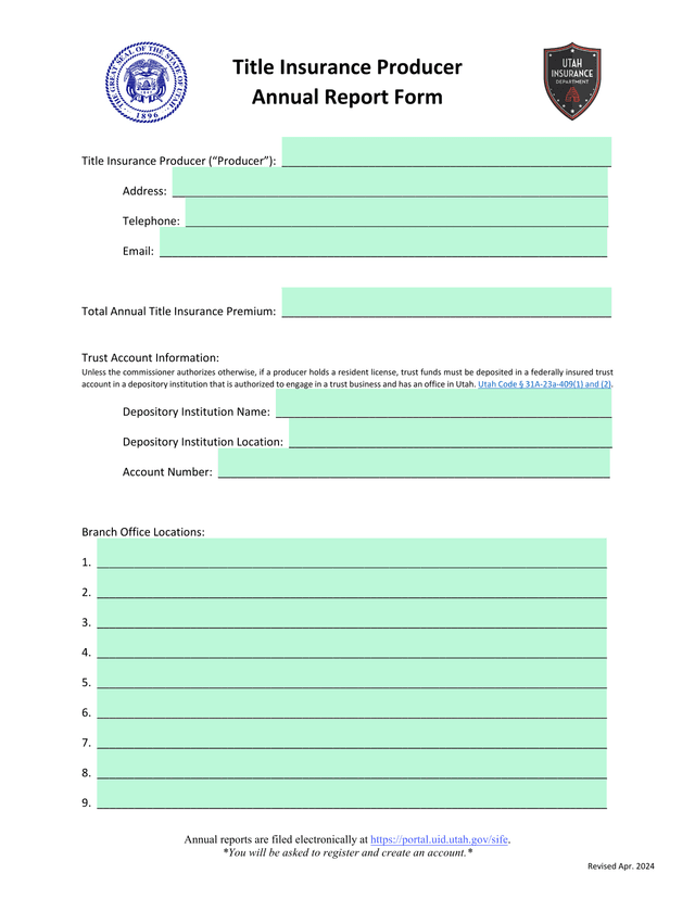 Title Insurance Producer Annual Report Form screenshot