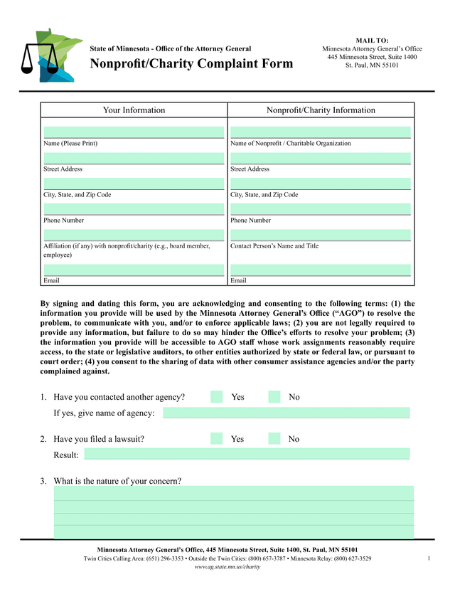 NonprofitCharity Complaint Form screenshot