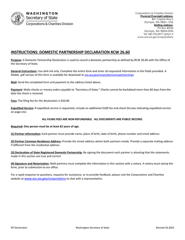Domestic Partnership Declaration screenshot
