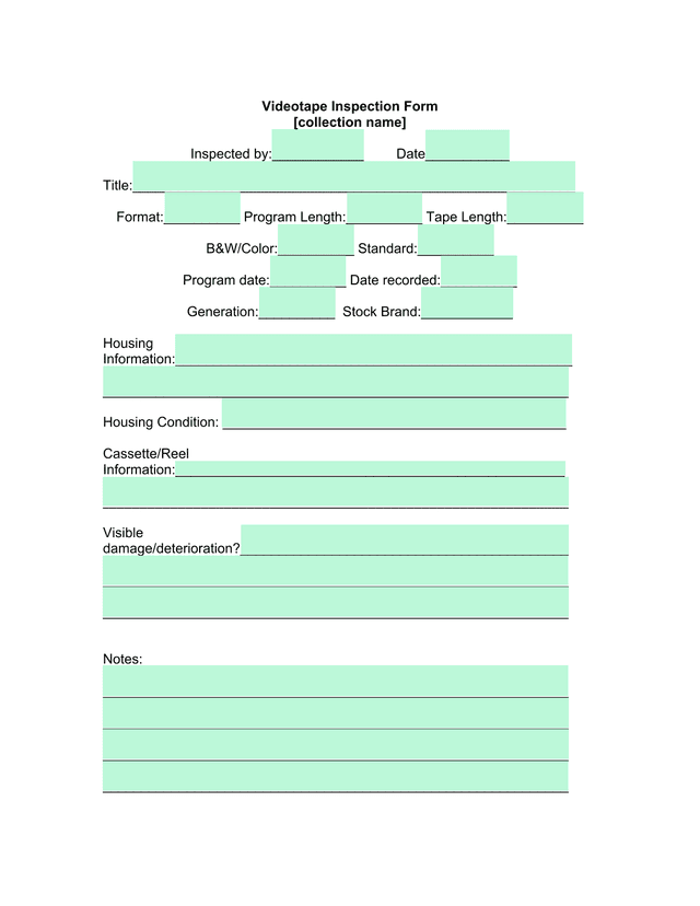 Videotape Inspection Form screenshot