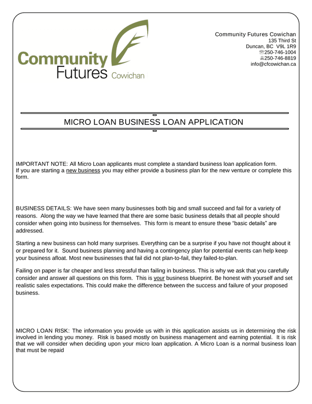 MICRO LOAN BUSINESS LOAN APPLICATION screenshot