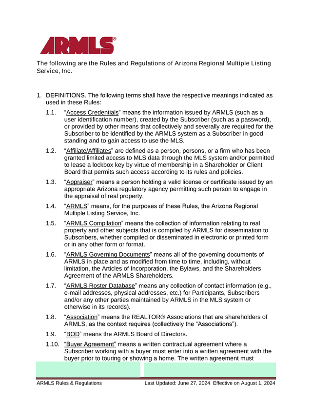ARMLS Rules  Regulations screenshot