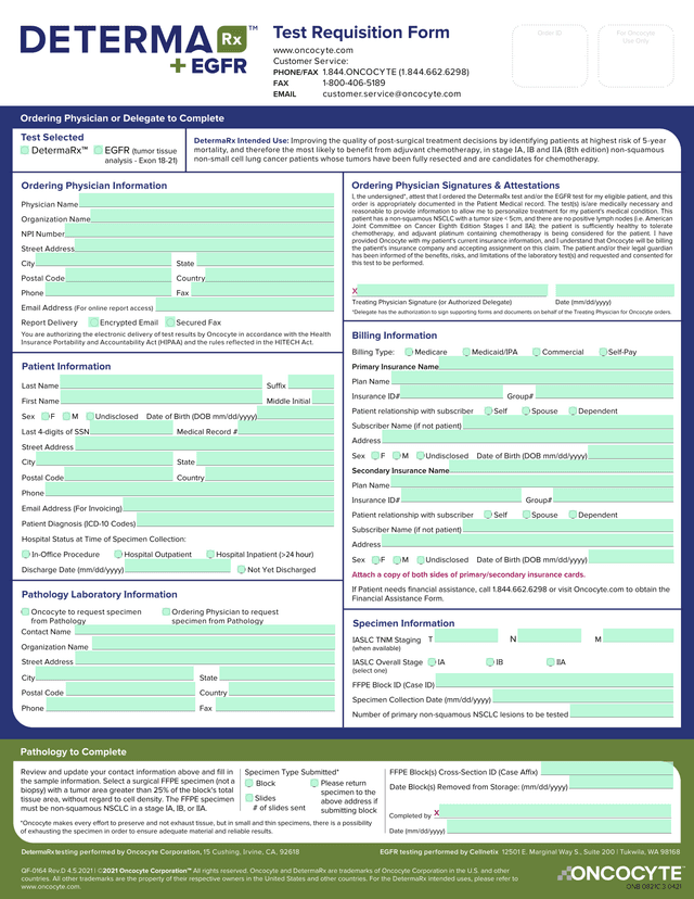 DetermaRx EGFR Tumor Tissue Analysis Form screenshot