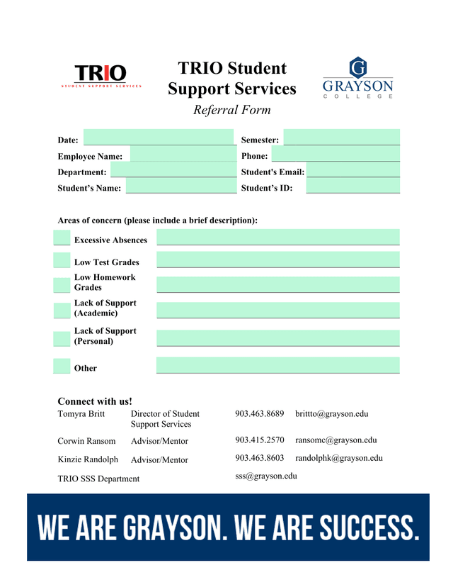 TRIO Student Support Services Referral Form screenshot
