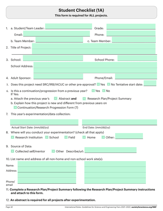 Student Checklist (1A) screenshot