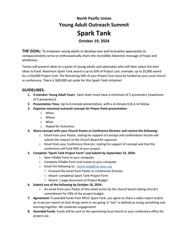 North Pacific Union Young Adult Outreach Summit Spark Tank screenshot