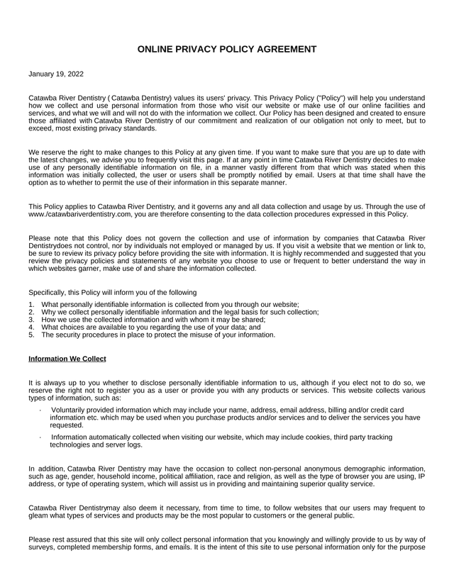 Online Privacy Policy Agreement screenshot
