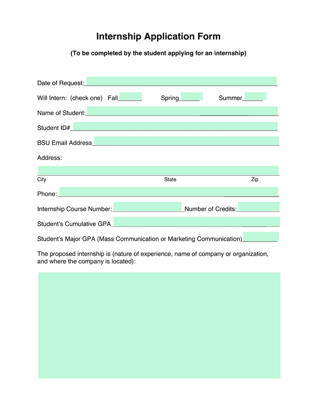 Internship Application Form screenshot