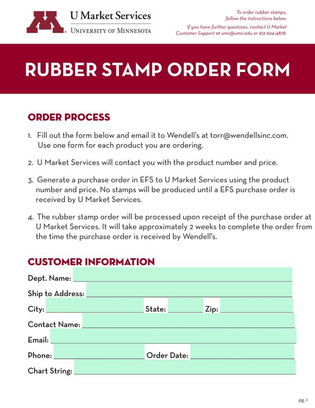 Rubber Stamp Order Form screenshot