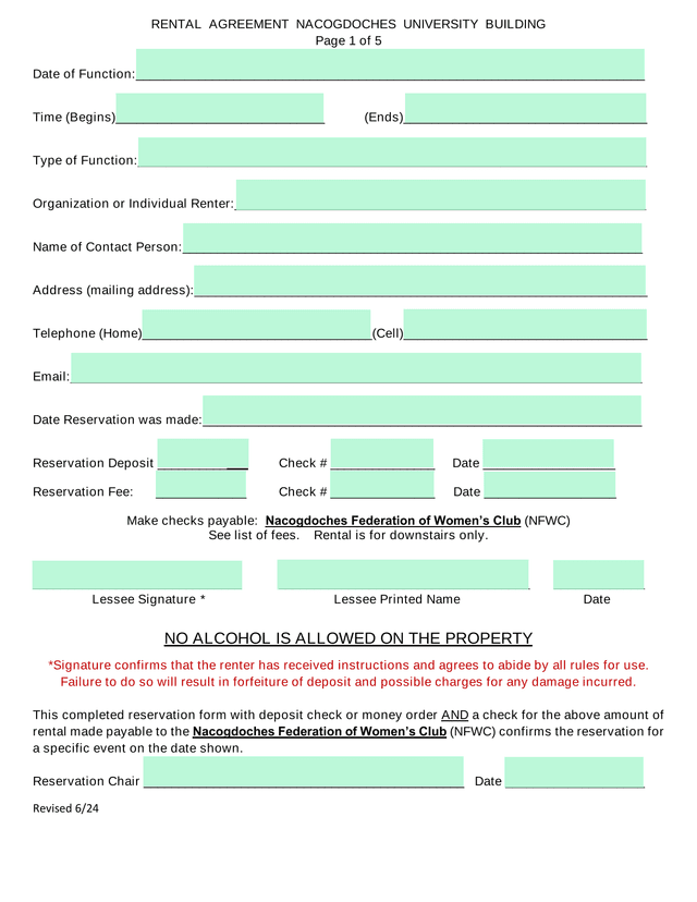 Rental Agreement Nacogdoches University Building screenshot