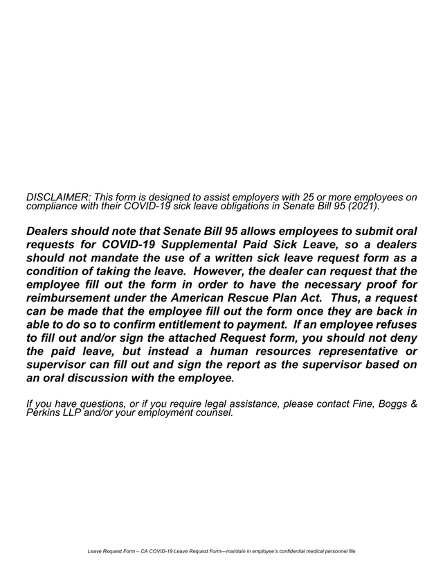 Leave Request Form  CA COVID 19 Leave Request Form screenshot