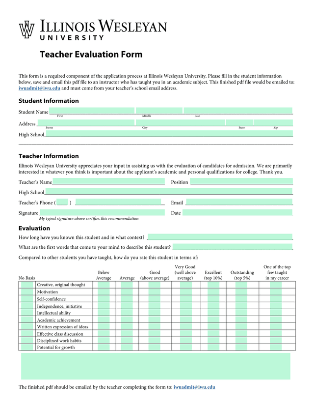 Teacher Evaluation Form screenshot