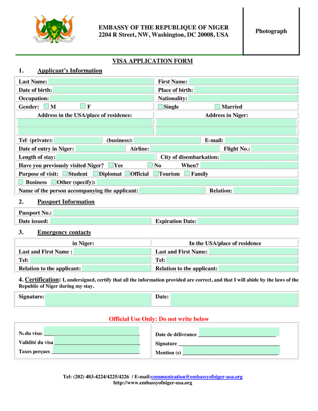 Visa Application Form screenshot