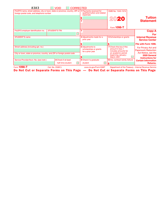Form 1098 T screenshot