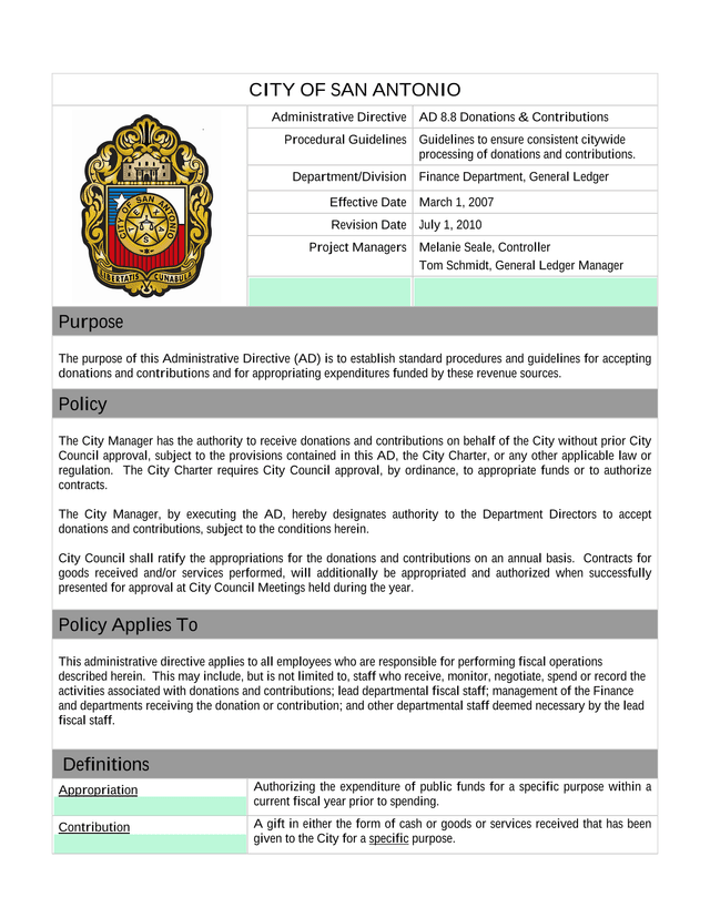 AD 8.8 Donations  Contributions Procedural Guidelines screenshot