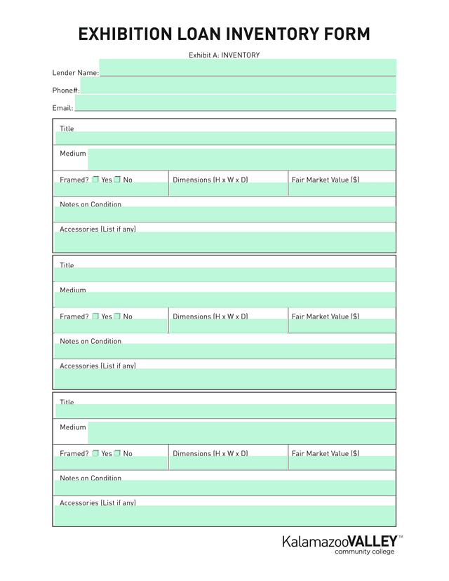 Exhibition Loan Inventory Form screenshot
