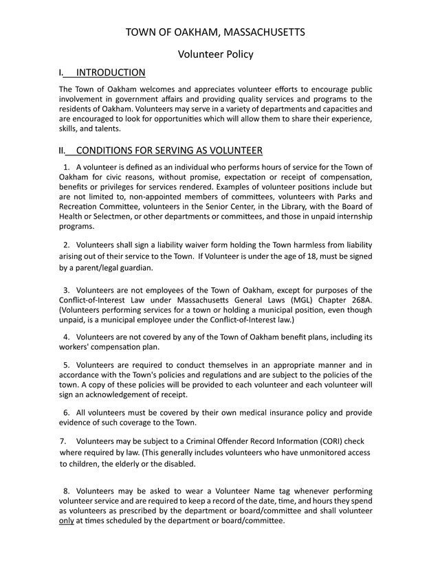 Town Of Oakham Volunteer Policy screenshot