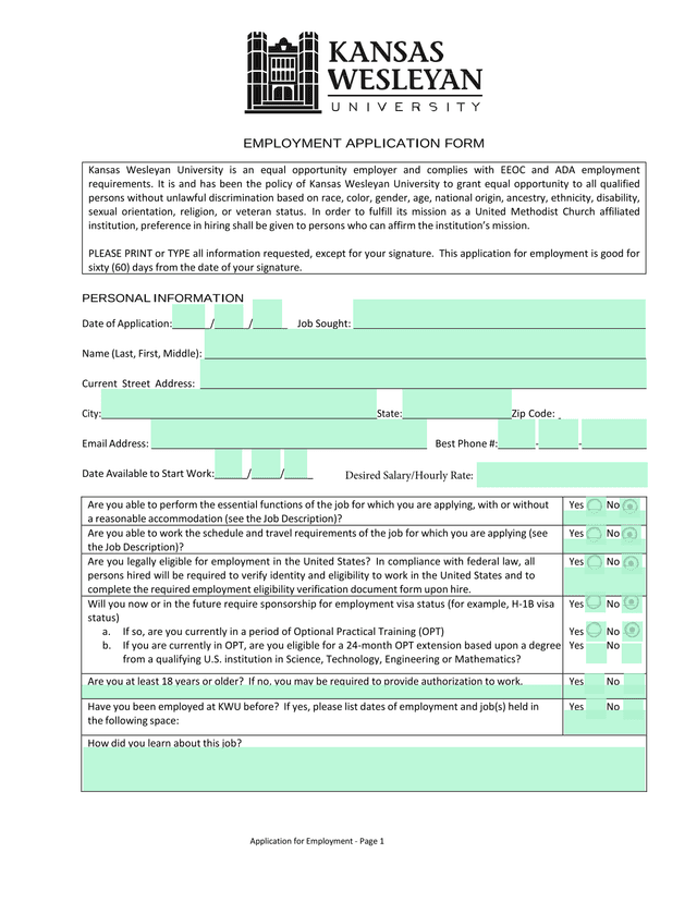 Application For Employment screenshot