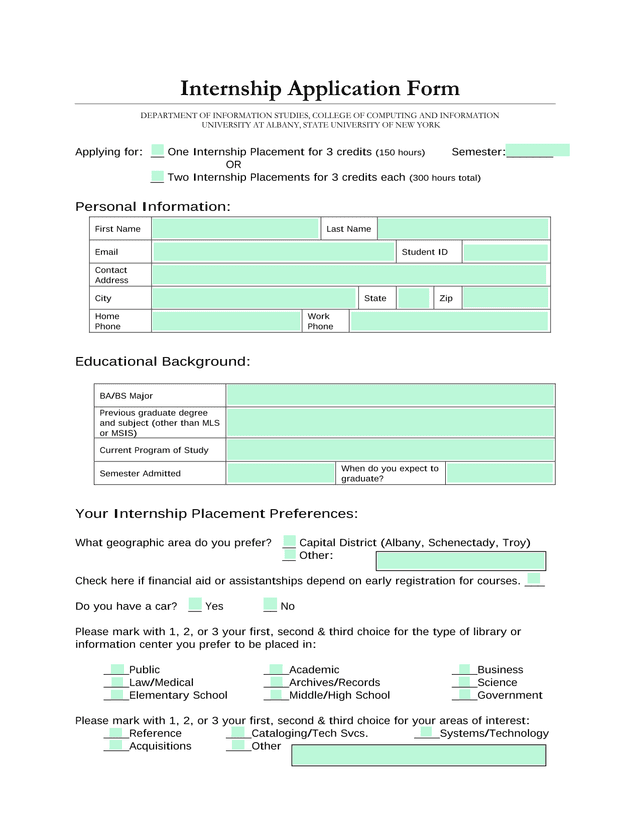 Internship Application Form screenshot