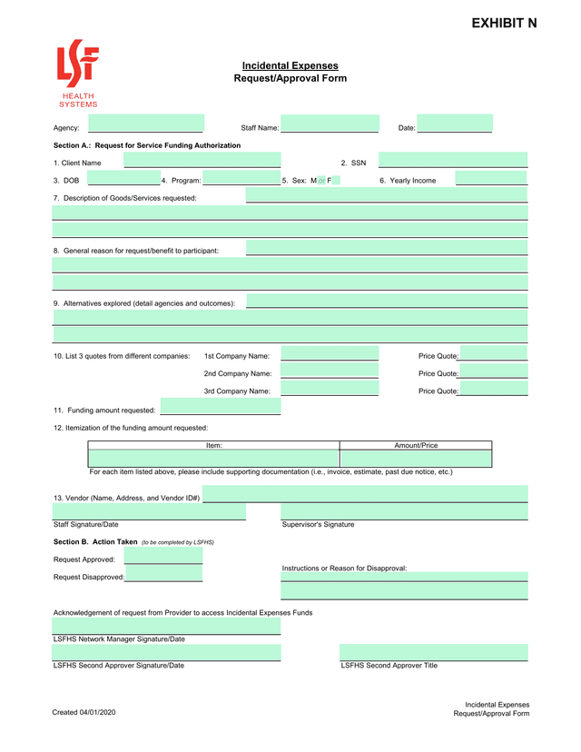 Incidental Expenses RequestApproval Form screenshot