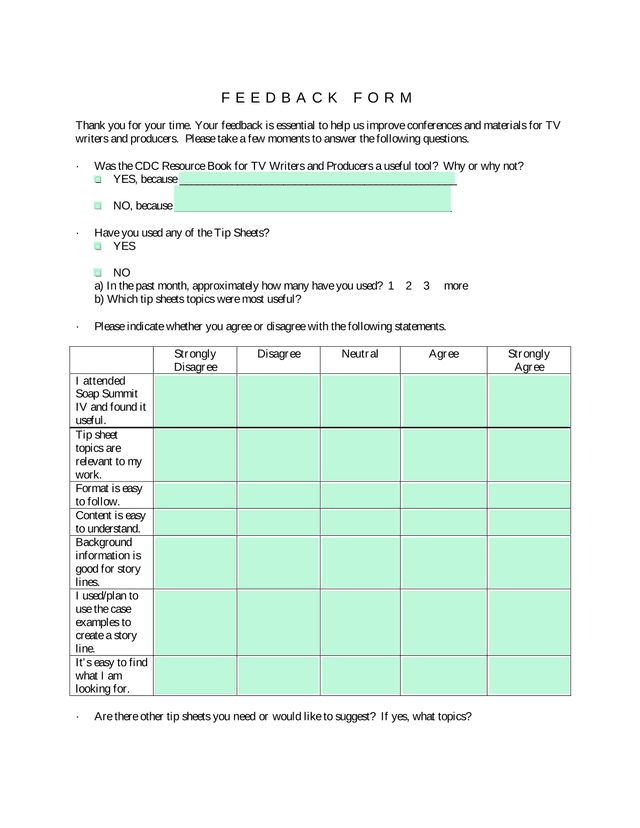 Feedback Form screenshot