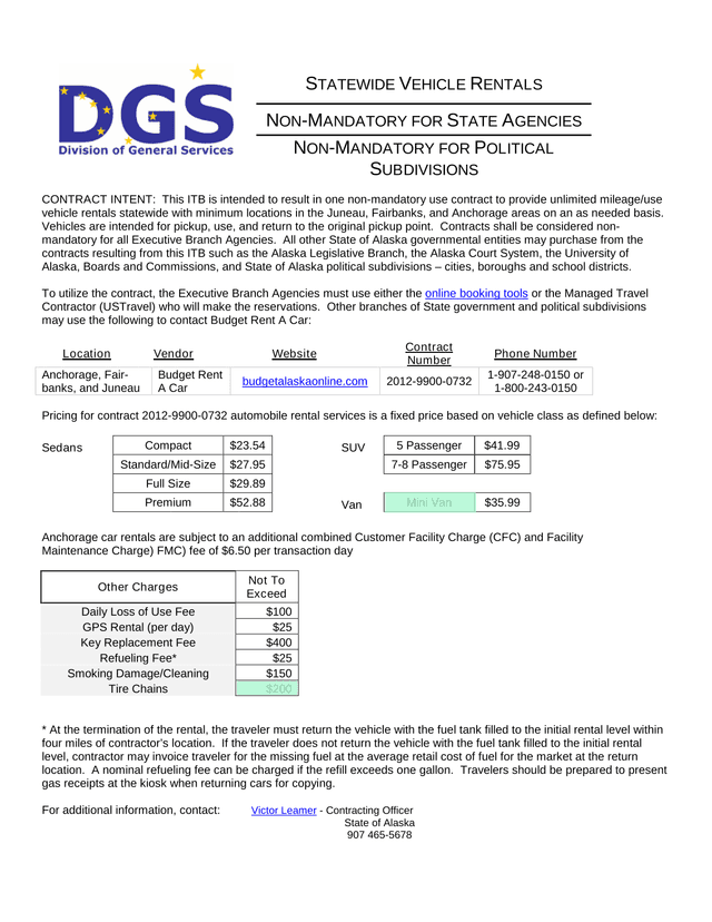 Statewide Vehicle Rentals Contract screenshot