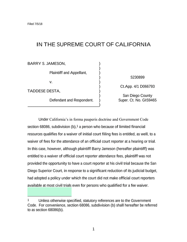 Jameson V. Desta Supreme Court Of California Case screenshot