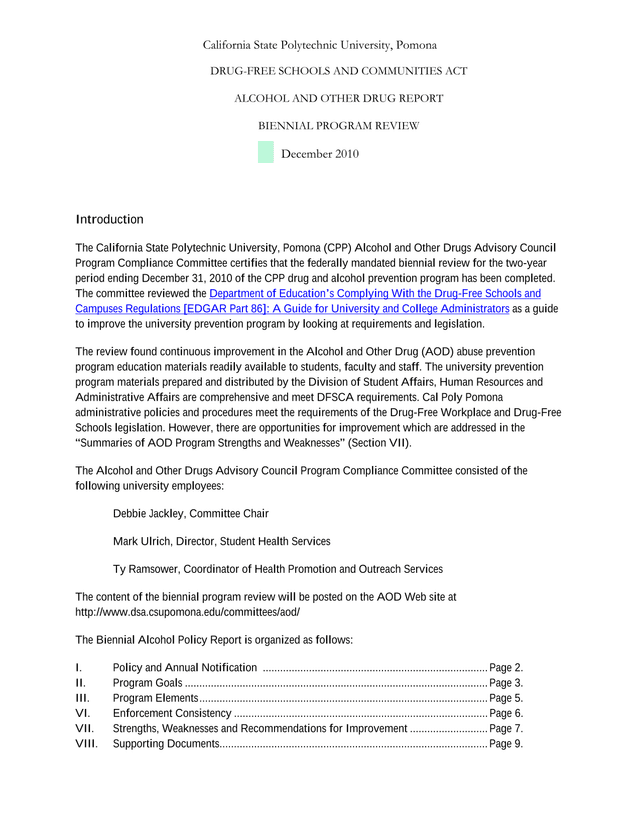 Drug Free Schools And Communities Act Alcohol And Other Drug Report Biennial Program Review screenshot