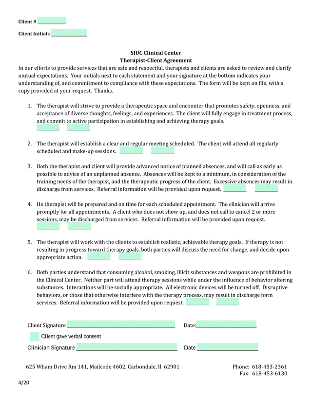 Therapist Client Agreement screenshot