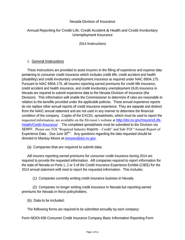 Annual Reporting For Credit Life, Credit Accident  Health And Credit Involuntary Unemployment Insura screenshot