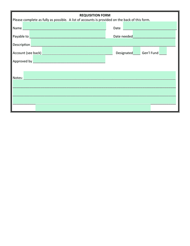 REQUISITION FORM screenshot