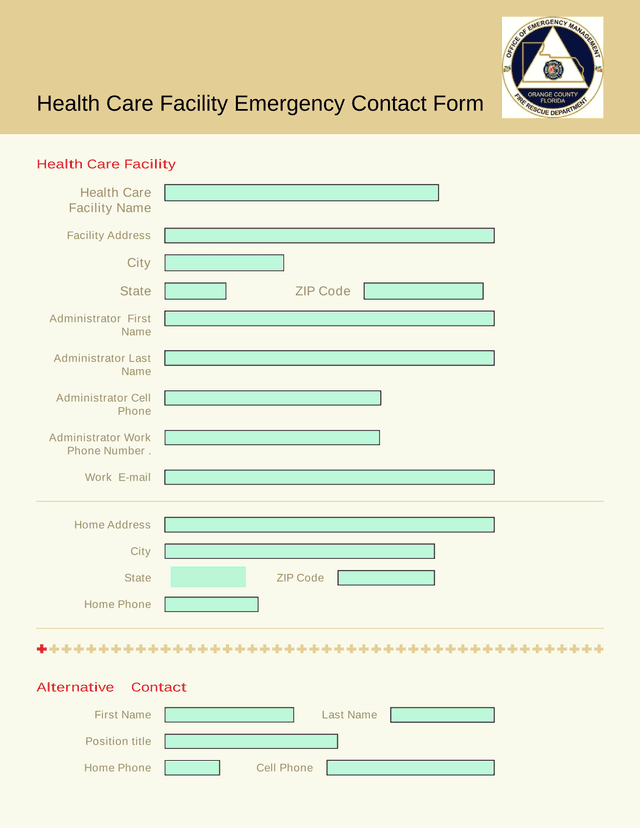 Health Care Facility Emergency Contact Form screenshot