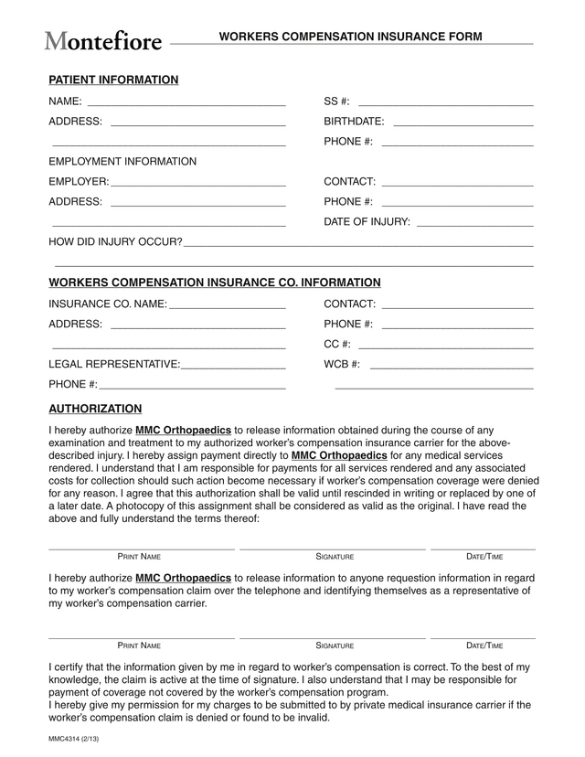 Workers Compensation Insurance Form screenshot