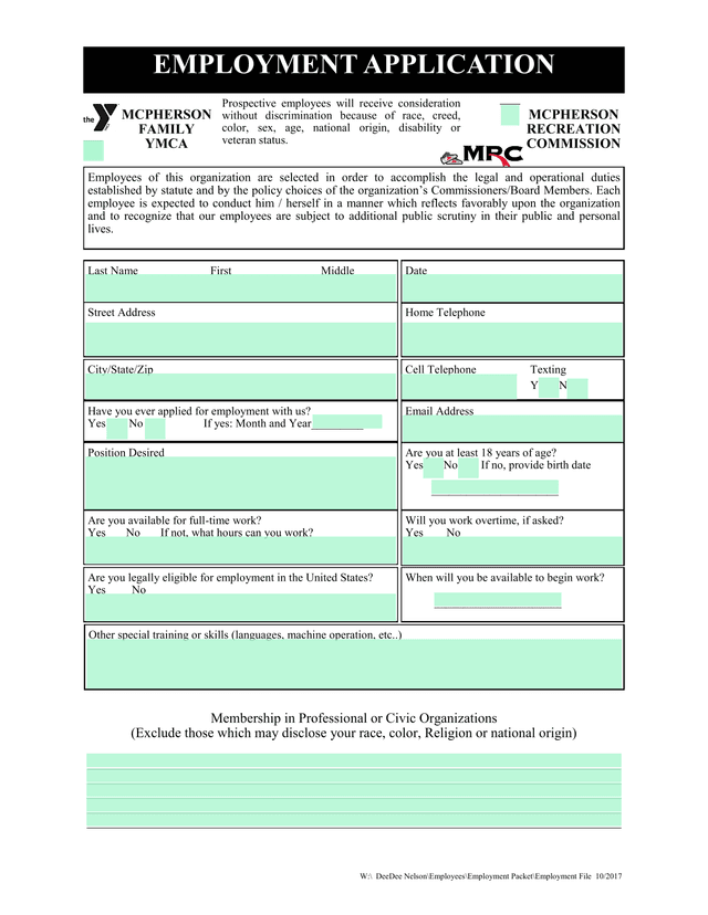 EMPLOYMENT APPLICATION screenshot