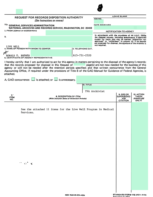 Request For Records Disposition Authority screenshot